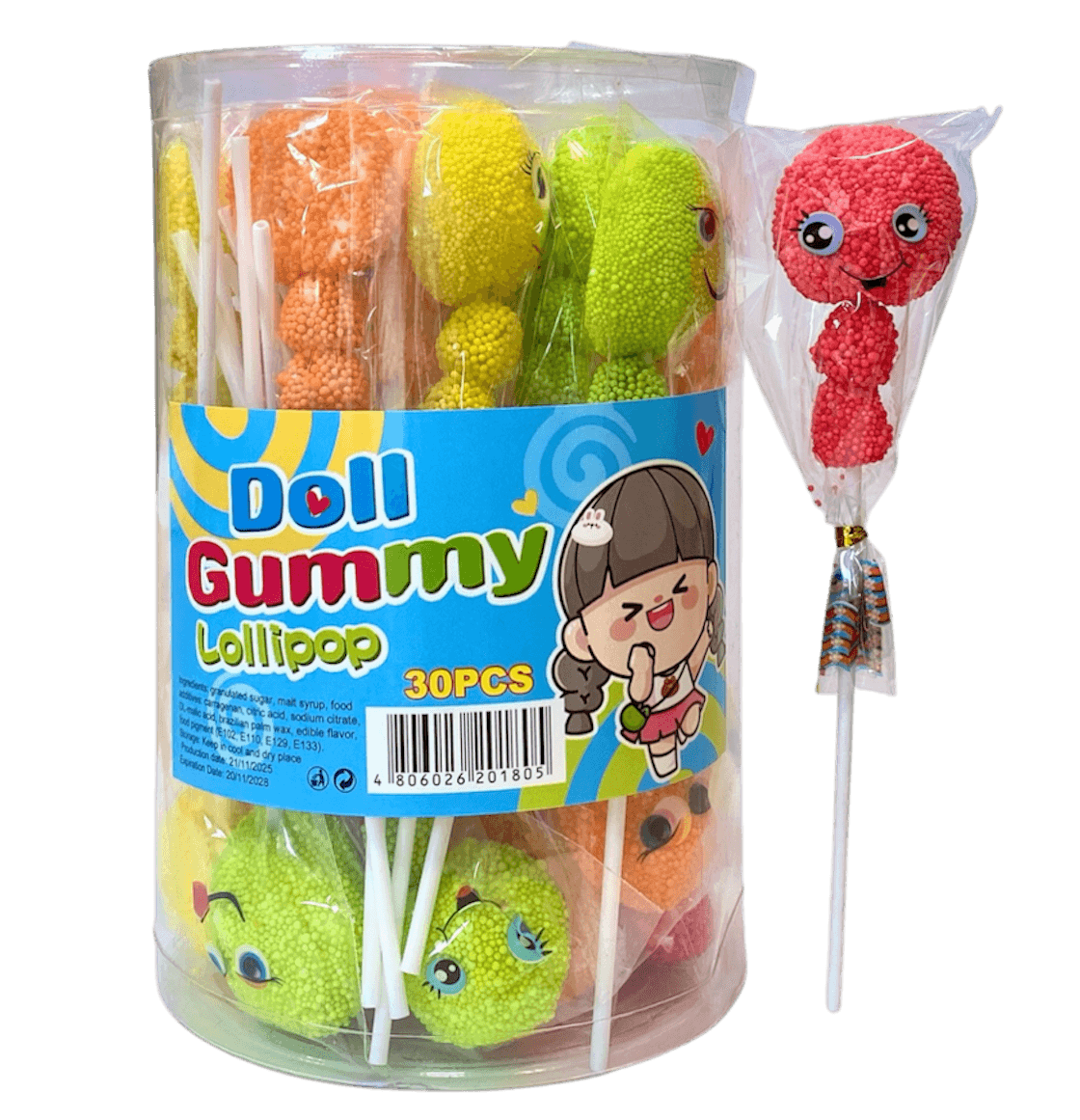 Smiling Doll Gummy Lollipop 