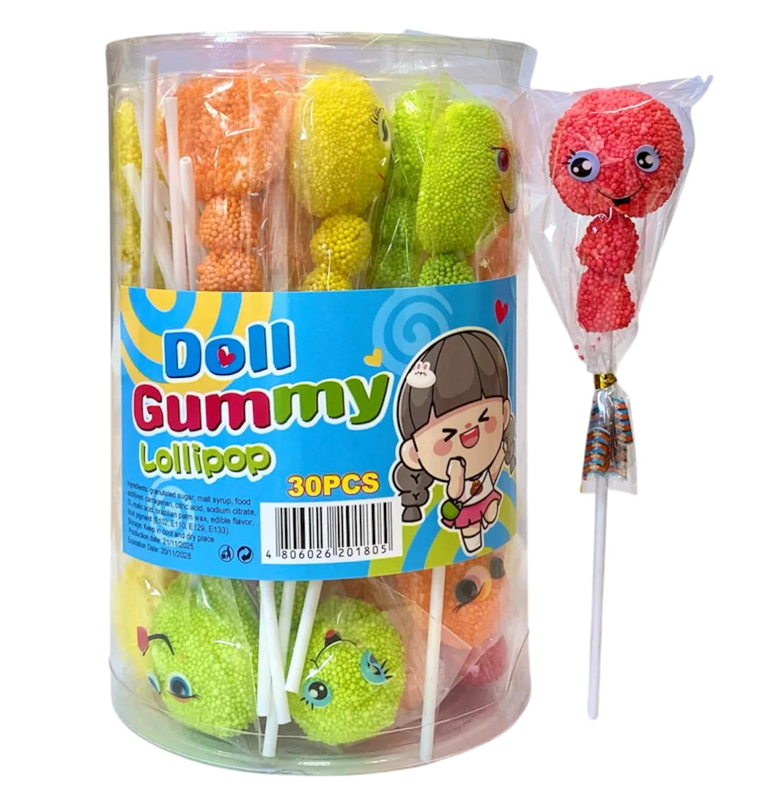 Smiling Doll Gummy Lollipop 